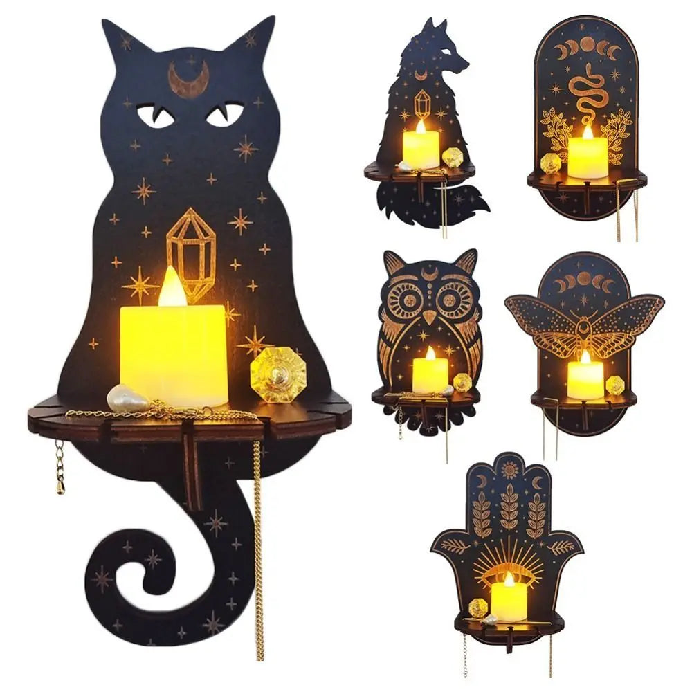 Wall decor candle holder made of wood in various designs