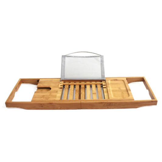 Bambus-Badewannenablage  Mehrzweck-Badewannenbrett für Tablet mit ausziehbaren Seiten + Weinhalterfunktion
