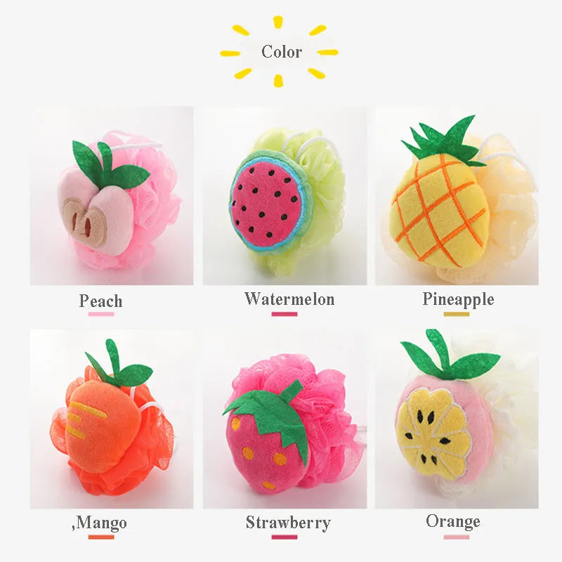 Cartoon Fruit Bath Sponge for Body Shower, Skin Care Cleaning, Exfoliating Accessory