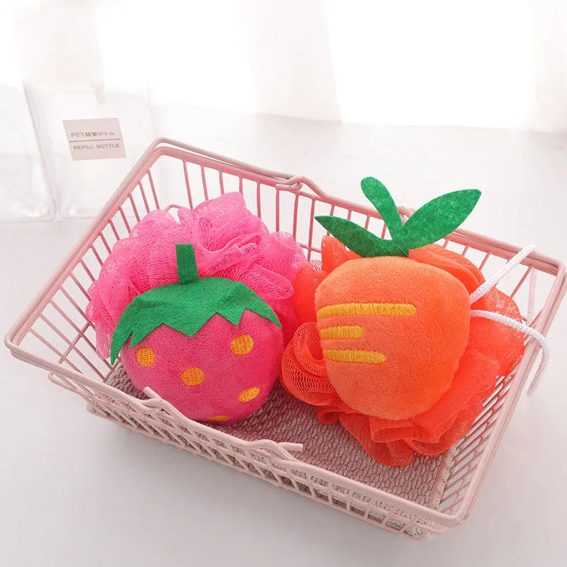 Cartoon Fruit Bath Sponge for Body Shower, Skin Care Cleaning, Exfoliating Accessory