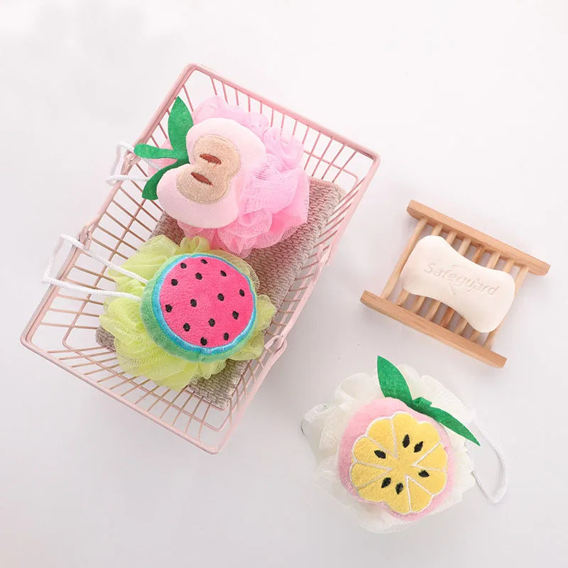 Cartoon Fruit Bath Sponge for Body Shower, Skin Care Cleaning, Exfoliating Accessory