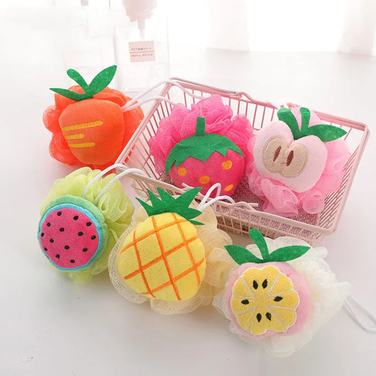 Cartoon Fruit Bath Sponge for Body Shower, Skin Care Cleaning, Exfoliating Accessory