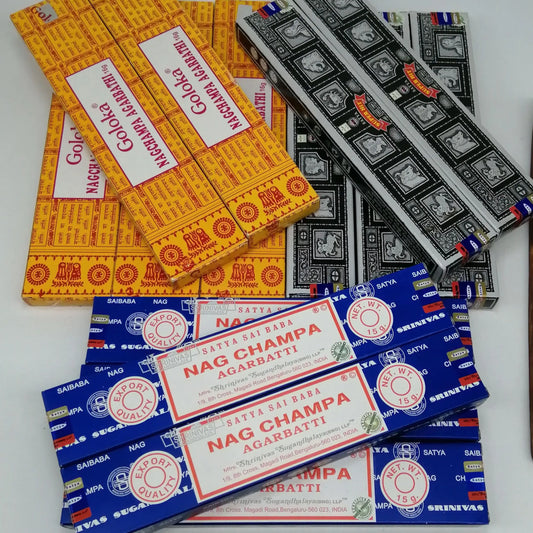 Räucherstäbchen Nag Champa Goloka Agarbatti, Super Hit Mix, 15Boxen + kleines Geschenk, handgefertigt mit natürlichen Zutaten